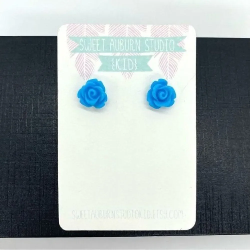 Sweet Auburn Studio Kid’s Light Blue Rose Stud Earrings